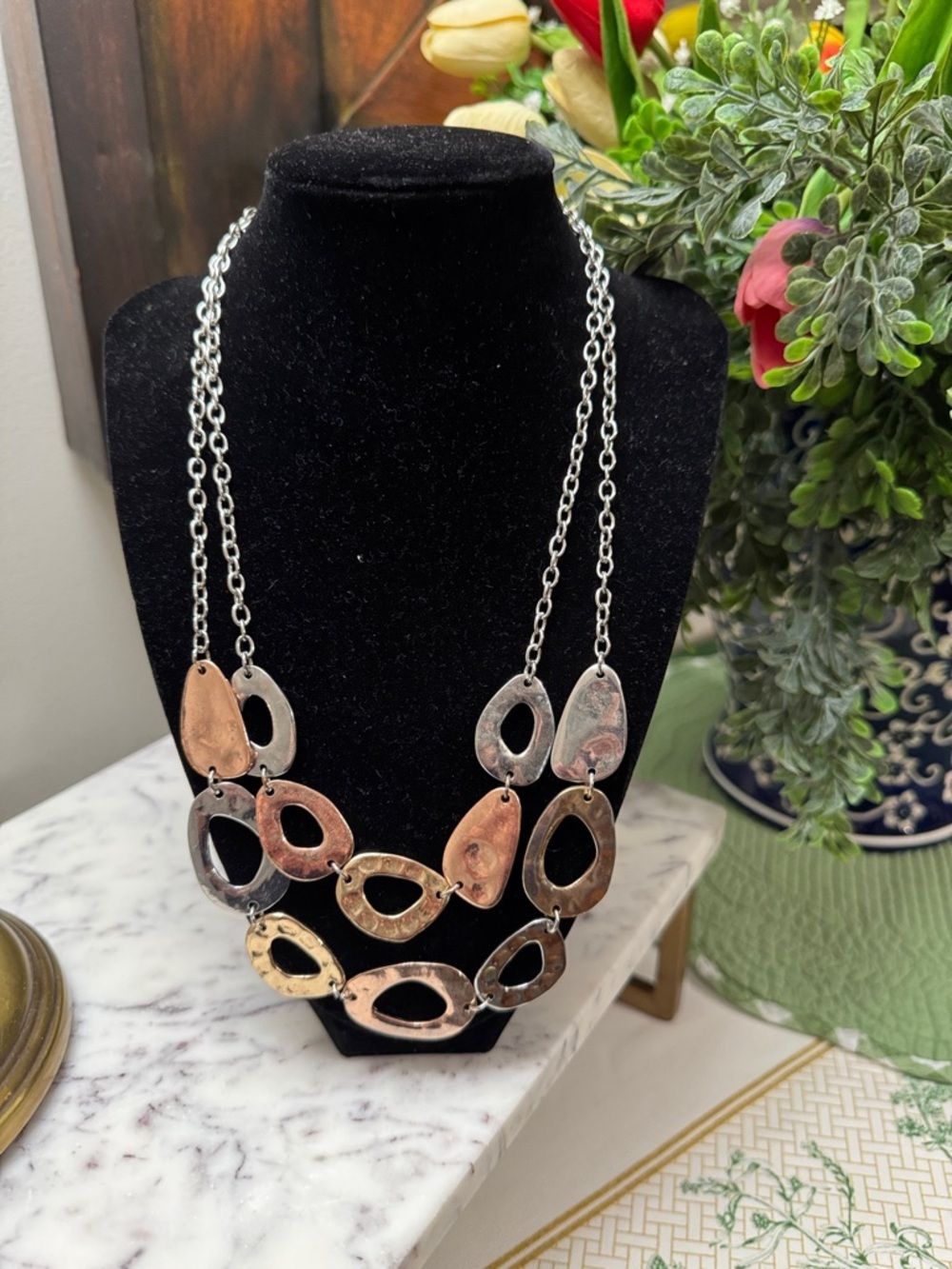 Mixed Metal Teardrop Link Necklace - Women Jewelry